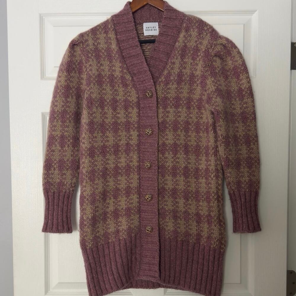 Hayley Menzies Gwen Tartan Alpaca Blend Knit Dress Small Purple Plaid Luxe sz S